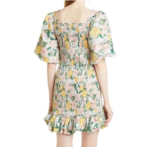 ByTimo Floral Festive Cotton Smocking Square Neck Mini Dress Size M - Picture 2 of 7